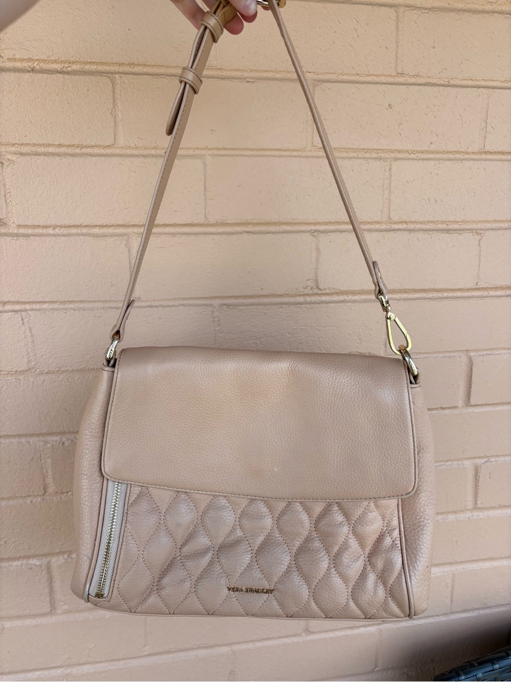 Vera Bradley Beige Quilted Leather Shoulder Bag